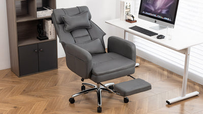 Swivel Ergonomic Office Chair, Technology Leather  High Back Office Chair with Lumbar Support Headrest, Sedentary Comfortable Boss Chair, 155° Reclining Computer Chair (Color : DARK GREY)