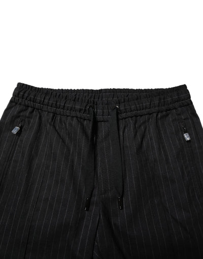 Dolce & Gabbana Black Striped Wool Men Jogger Pants