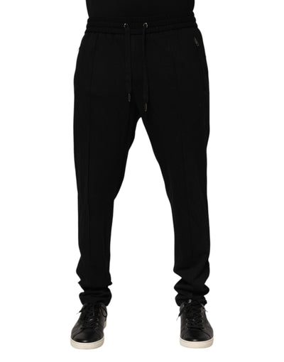 Dolce & Gabbana Black Viscose Skinny Logo Men Jogger Pants