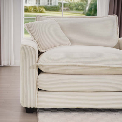 Light Beige Corduroy L-Shaped Two-Seater Sofa with Ottoman for Small Living Spaces