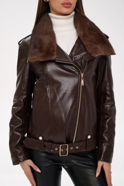 Genuine Mink Fur Embossed Leather Jacket