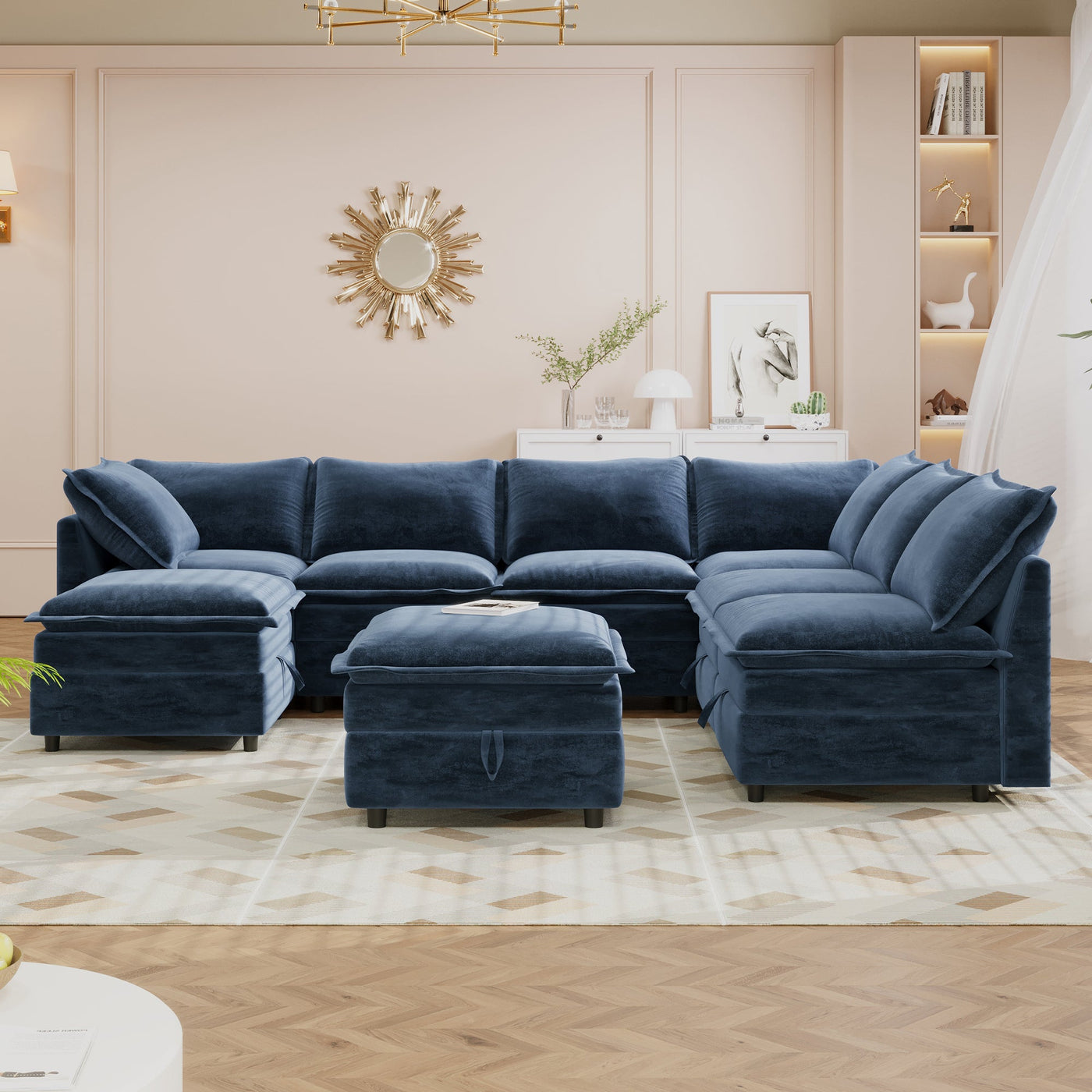 Mirod Versatile 8-Piece Modular Sofa Bed with Storage,Stylish Faux Double-Layer Cushions,Comfortable & Durable Design,Perfect for Any Living Space