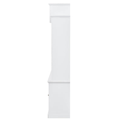 [VIDEO provided] ON-TREND Minimalism Entertainment Wall Unit with Bridge, Modern TV Console Table for TVs Up to 70', Multifunctional TV Stand with Tempered Glass Door, White (Old SKU: SD000009AAK)