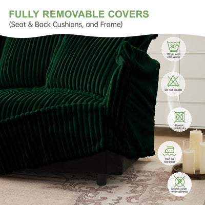 Modern Slipcovered 2-Seat Sofa Couches for Living Room, 2 Seater Sofa, Corduroy Deep Seat Sofa with Upholstered Cushion&Detachable Cover, Comfy Sofa Couch for Small Space, Apartment, Green Corduroy