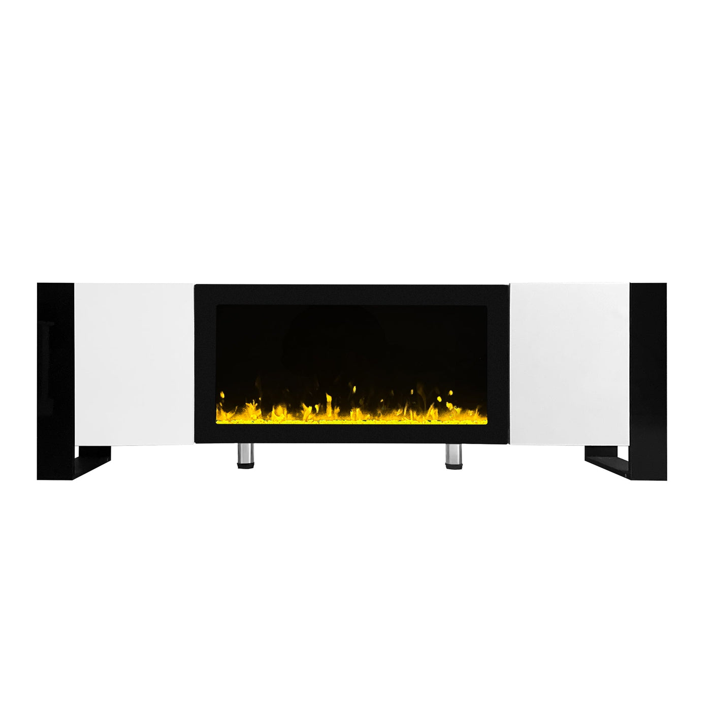 ON-TREND Modern TV Stand with 34.2' Non-heating Electric Fireplace, High Gloss Entertainment Center with 2 Cabinets, Media Console for TVs up to 78', White