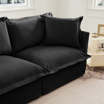 Slipcovered U Shape Sectional Wide and Deep Seat Sofa Couch, 4 Seater Sofa with French Edges Design Multiple Big Pillows, Soft Deep Seat Comfy Cloud Couch for Living Room, Apartment, Chenille Fabric