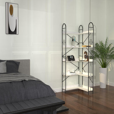 Industrial Style 5 Tier Corner Bookshelf, Ivory White MDF with Thickened Iron Frame, 72.05 Inch