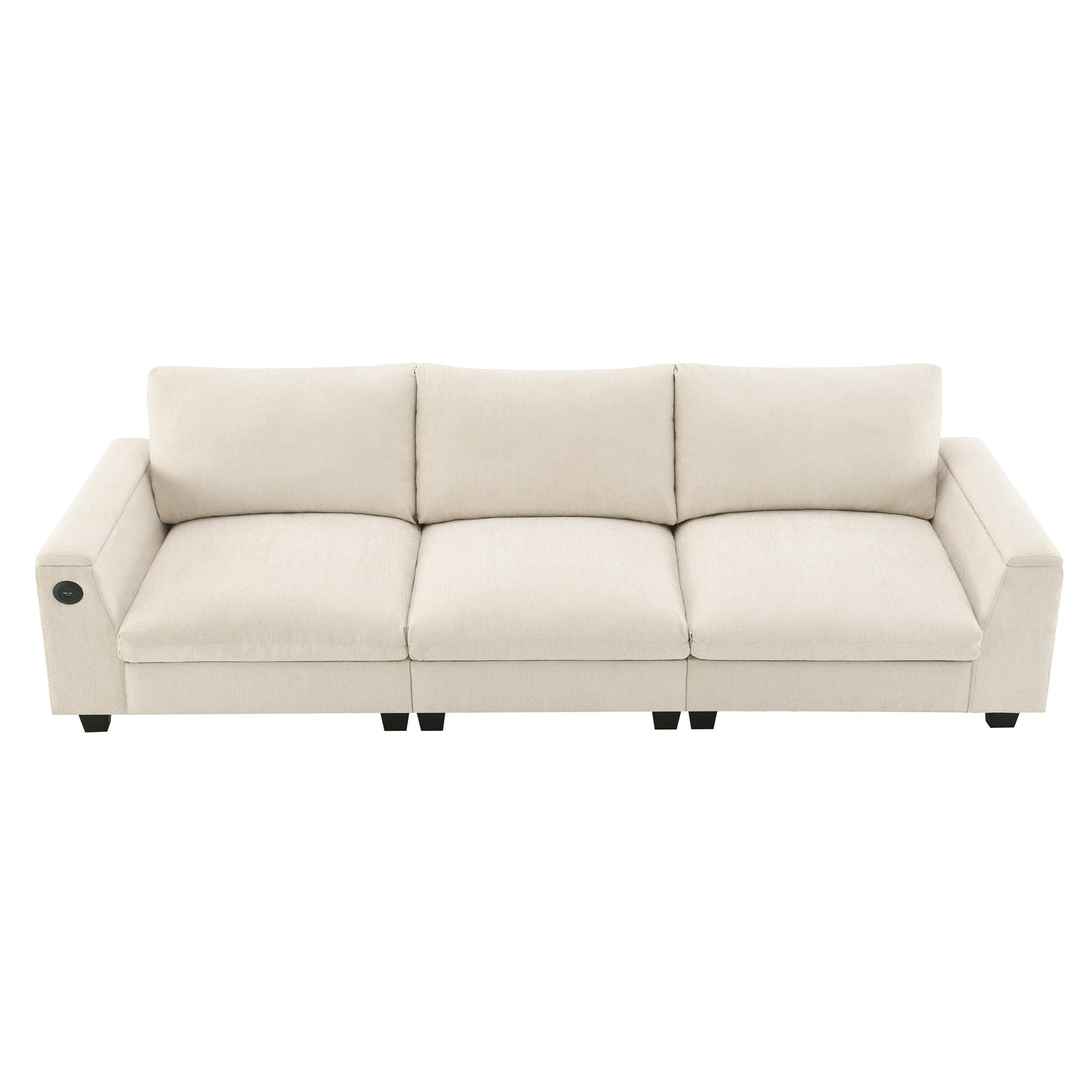 Chenille Sectional Sofa with Bluetooth Speaker, Comfy Cloud Couch Set with Drop Down Table, Cup Holders, USB Charger, Storage Armrest, Wide Seat, 96*35''