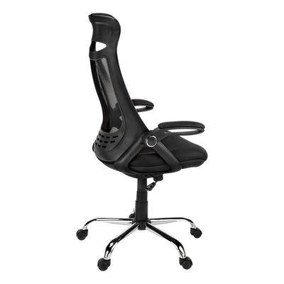 Office Chair, Adjustable Height, Swivel, Ergonomic, Armrests, Computer Desk, Work, Black Mesh, Chrome Metal, Contemporary, Modern