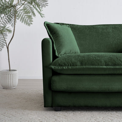 Chenille Two-Seater Sofa with 1 Footrest, 2 Seater L-Shaped Sectional with Ottoman,Loveseat with Ottoman for Small Living Space, Green Chenille