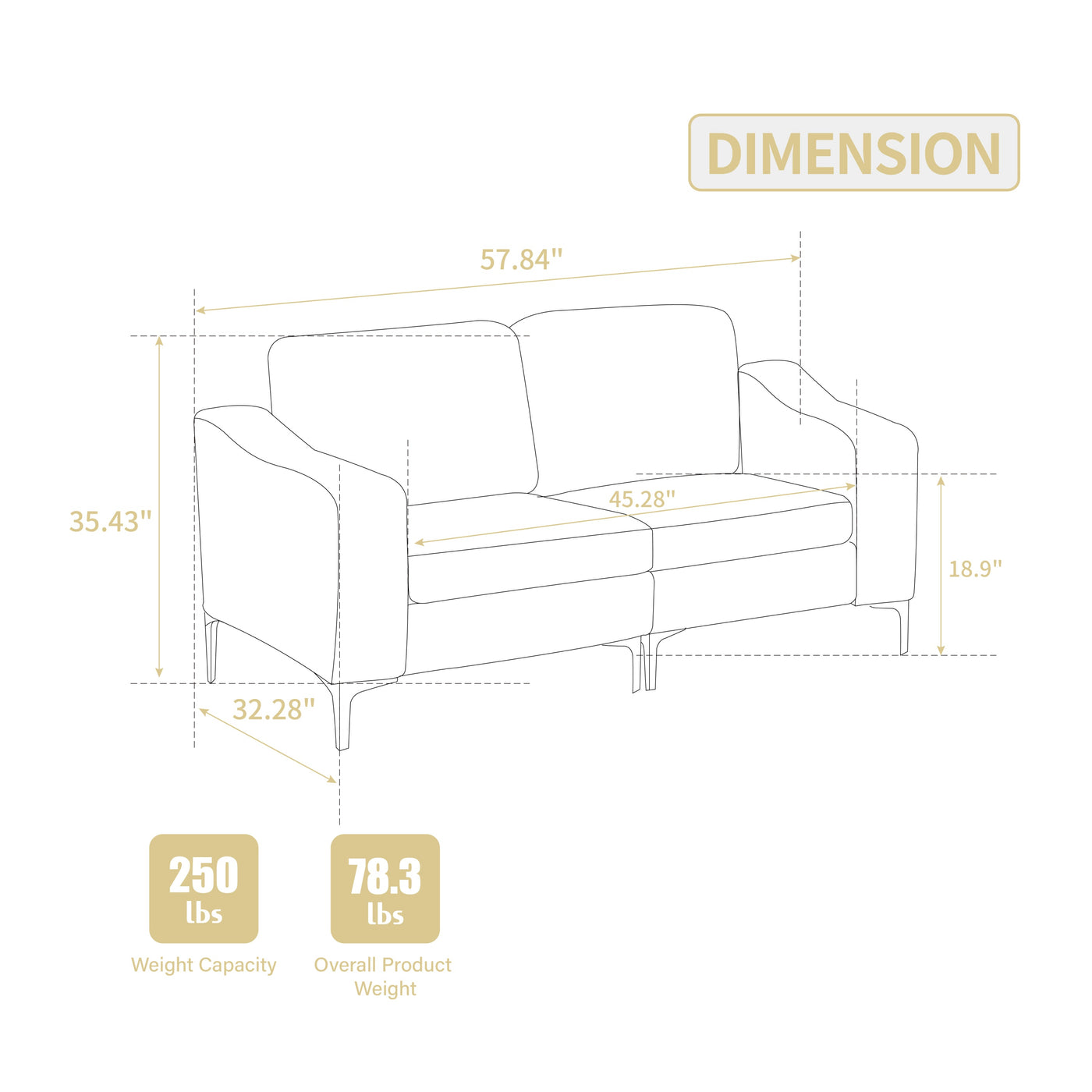 Modular Sectional Two-Seater Sofa , Corduroy Sectional Couch,Gray