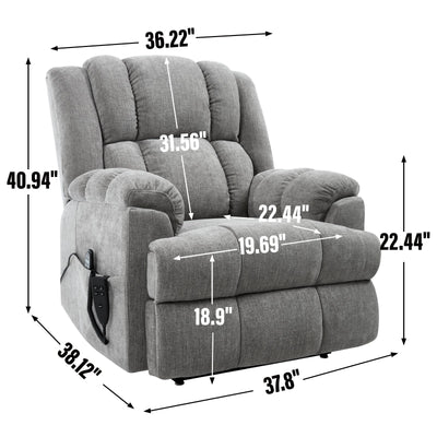 Dual Motor Heat Massage Infinite Position Up to 350 LBS Electric Power Lift Recliners with Power-Remote, Medium-firm and Heavy Duty, Light Grey