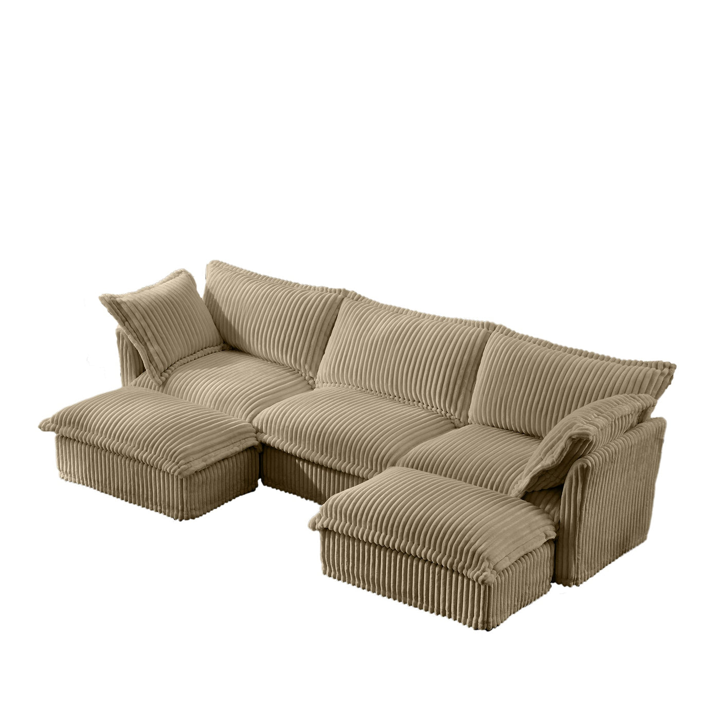 Slipcovered U Shape Sectional Deep Seat Sofa Couch, 3 Seater Sofa with French Edges Design Multiple Big Pillows, Modular Deep Seat Sectional Sofa Comfy Cloud Couch for Living Room, Apartment, Camel