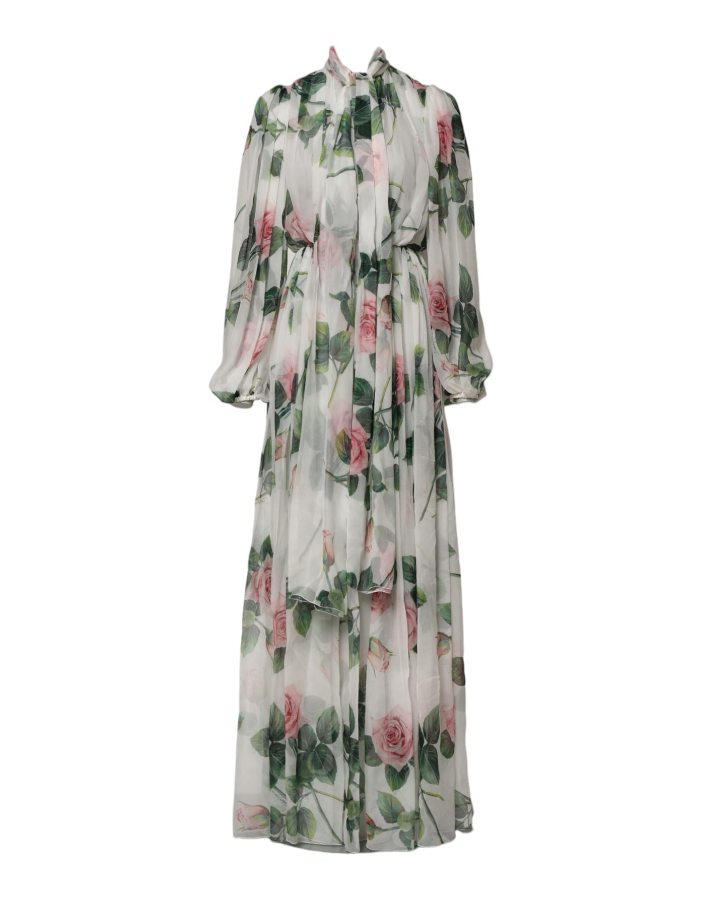 Dolce & Gabbana White Floral Roses Silk Maxi Long Gown Dress