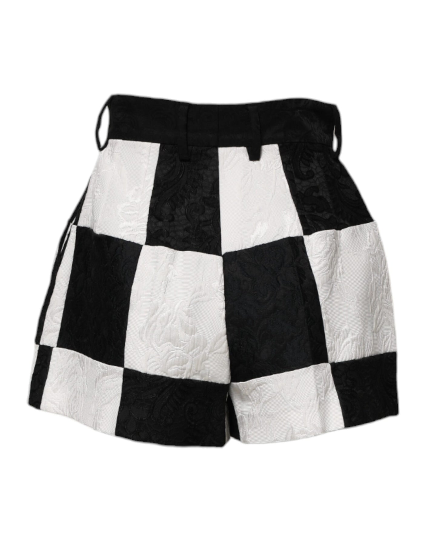 Dolce & Gabbana Black White Floral Brocade Hot Pants Shorts