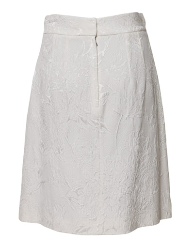 Dolce & Gabbana White Floral Brocade A-line High Waist Skirt