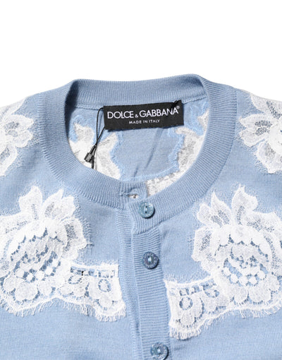 Dolce & Gabbana Blue Floral Lace Detailing Cardigan Sweater