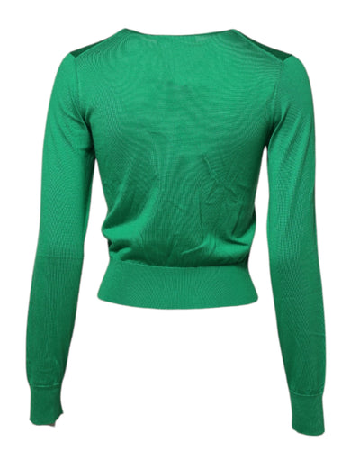 Dolce & Gabbana Green Floral Detailing Silk Pullover Sweater