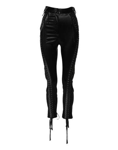 Dolce & Gabbana Black Lace Details High Waist Skinny Pants
