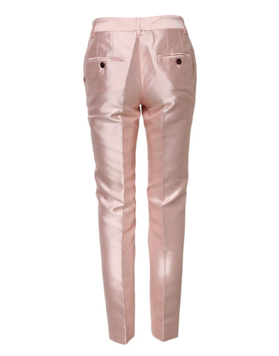 Dolce & Gabbana Pink Satin High Waist Tapered Pants