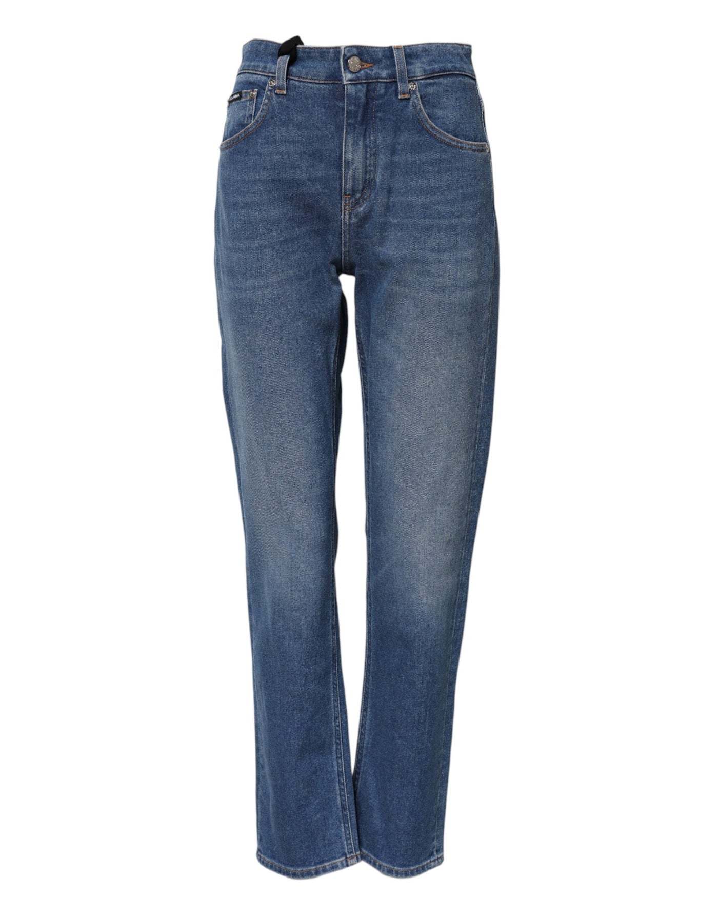 Dolce & Gabbana Blue Cotton High Waist Tapered Denim Jeans