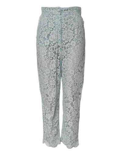 Dolce & Gabbana Mint Green Cotton Floral Lace Trousers Pants