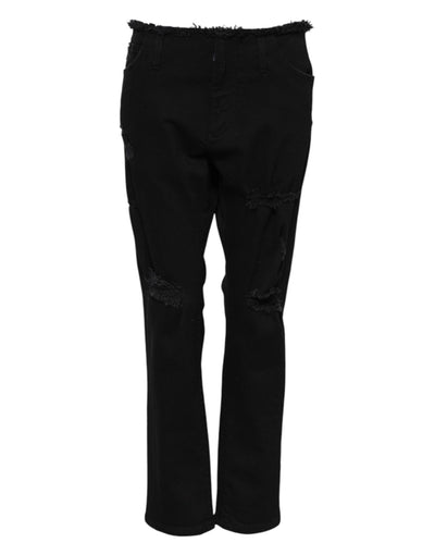 Dolce & Gabbana Black Cotton Mid Waist Flared Denim Jeans