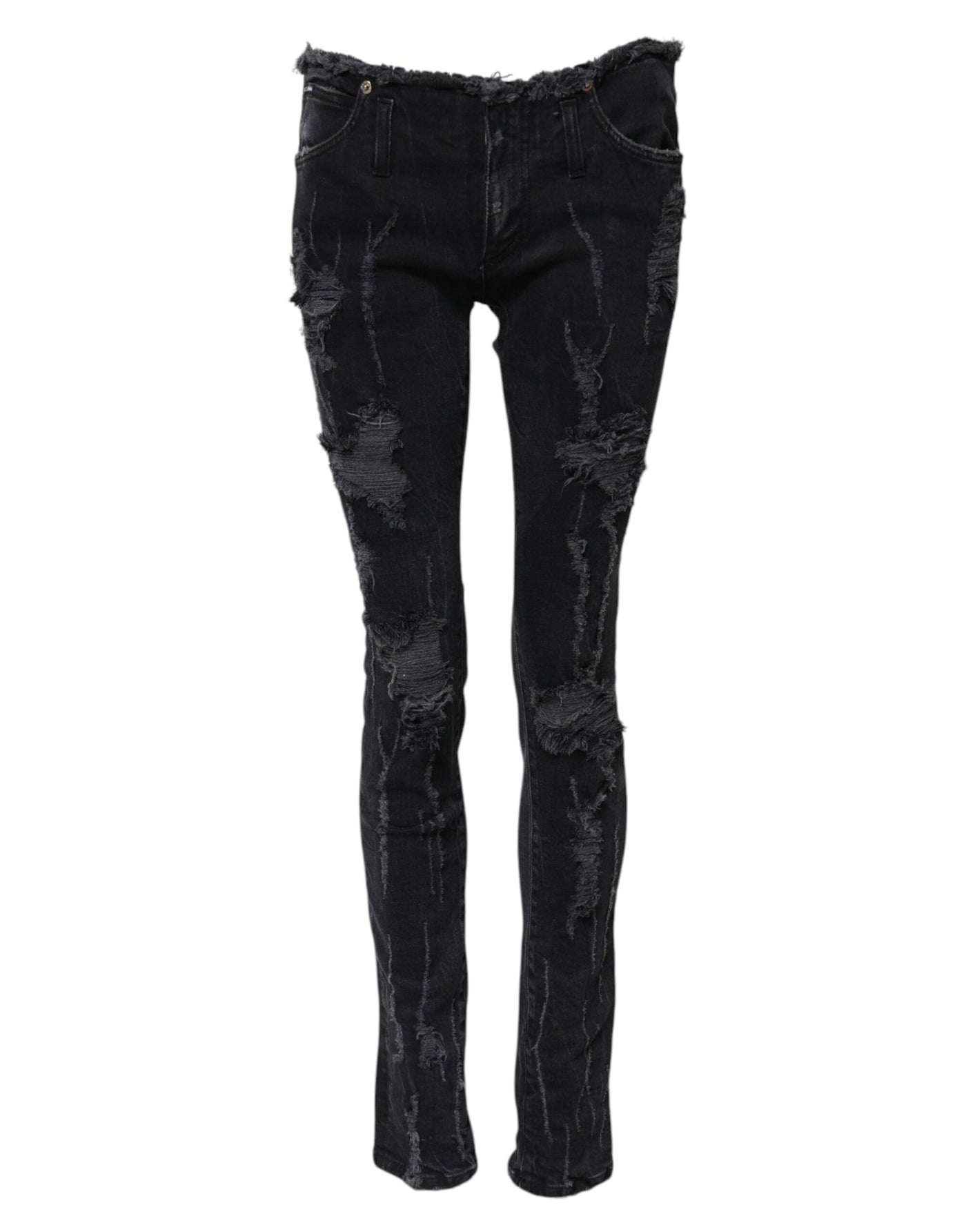 Dolce & Gabbana Black Cotton Tattered Skinny Denim Jeans