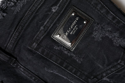 Dolce & Gabbana Black Cotton Tattered Skinny Denim Jeans