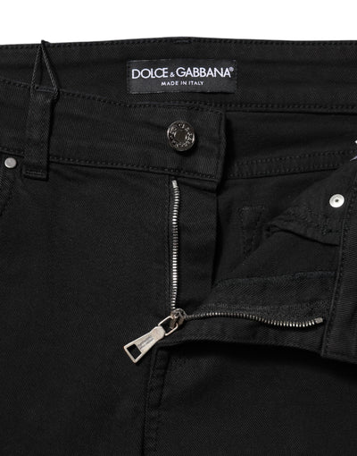 Dolce & Gabbana Black Cotton Logo Skinny Mid Waist Denim Jeans