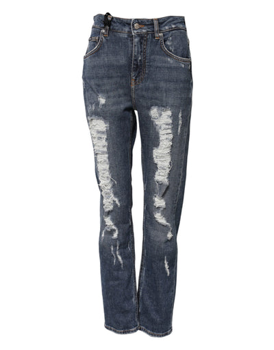 Dolce & Gabbana Blue Cotton Boyfriend Tattered Denim Jeans