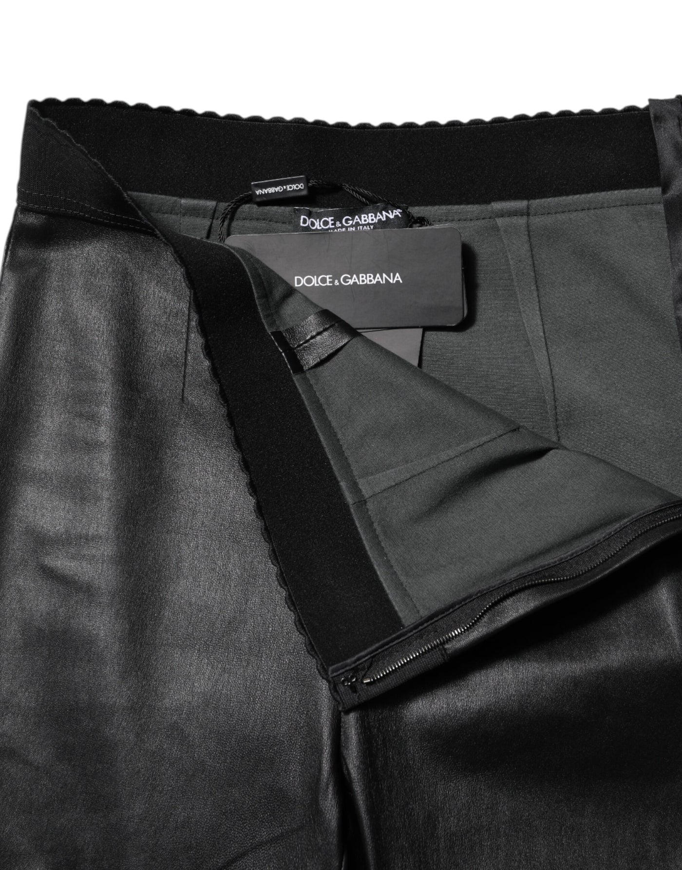 Dolce & Gabbana Black Leather Elastic Waist Pants