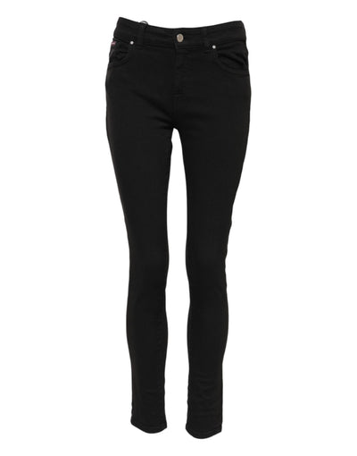 Dolce & Gabbana Black Cotton Logo Skinny Mid Waist Denim Jeans