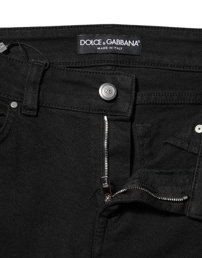 Dolce & Gabbana Black Cotton Logo Skinny Mid Waist Denim Jeans