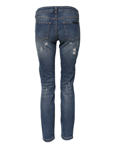 Dolce & Gabbana Blue Play Card Embroidery Skinny Denim Jeans
