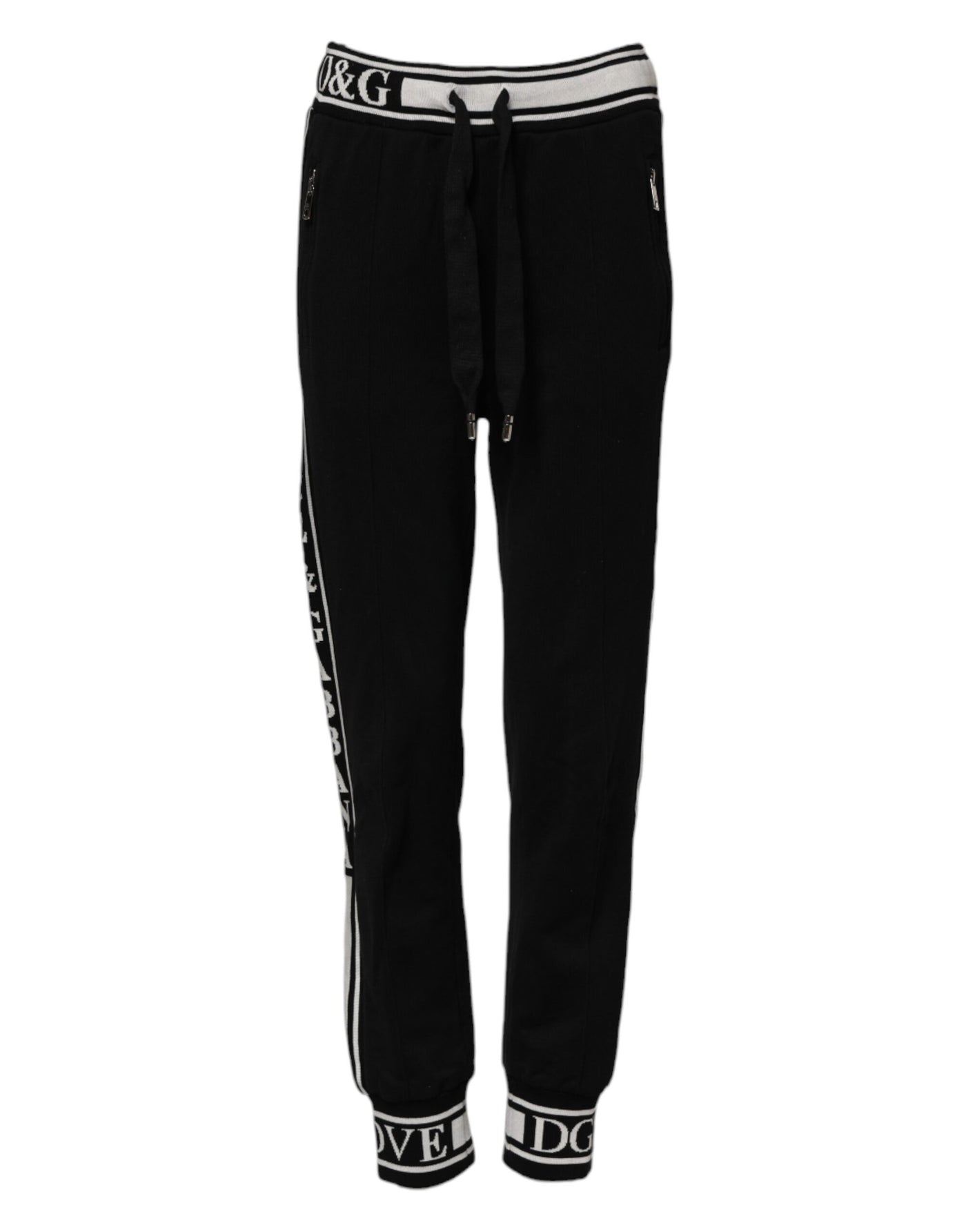 Dolce & Gabbana Black Cotton Jogger Logo Waist Pants