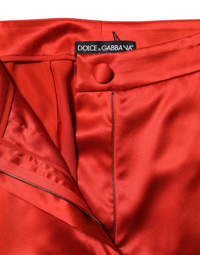 Dolce & Gabbana Red Satin High Waist Wide Leg Pants