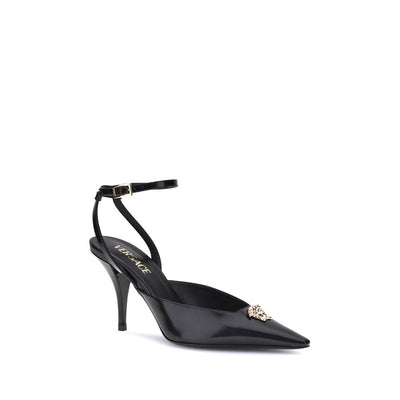 Versace Black Calf Leather Bos Taurus High Heel Pumps