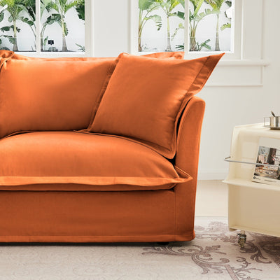 L-Shaped Slipcovered Sectional Sofa Couch, Comfy Chenille Deep Seat Cloud Couch with Convertible Ottoman & 2 Big Pillows, Modern Oversized 3 Seater Slipcovered Sofa Set for Living Room Office, Orange