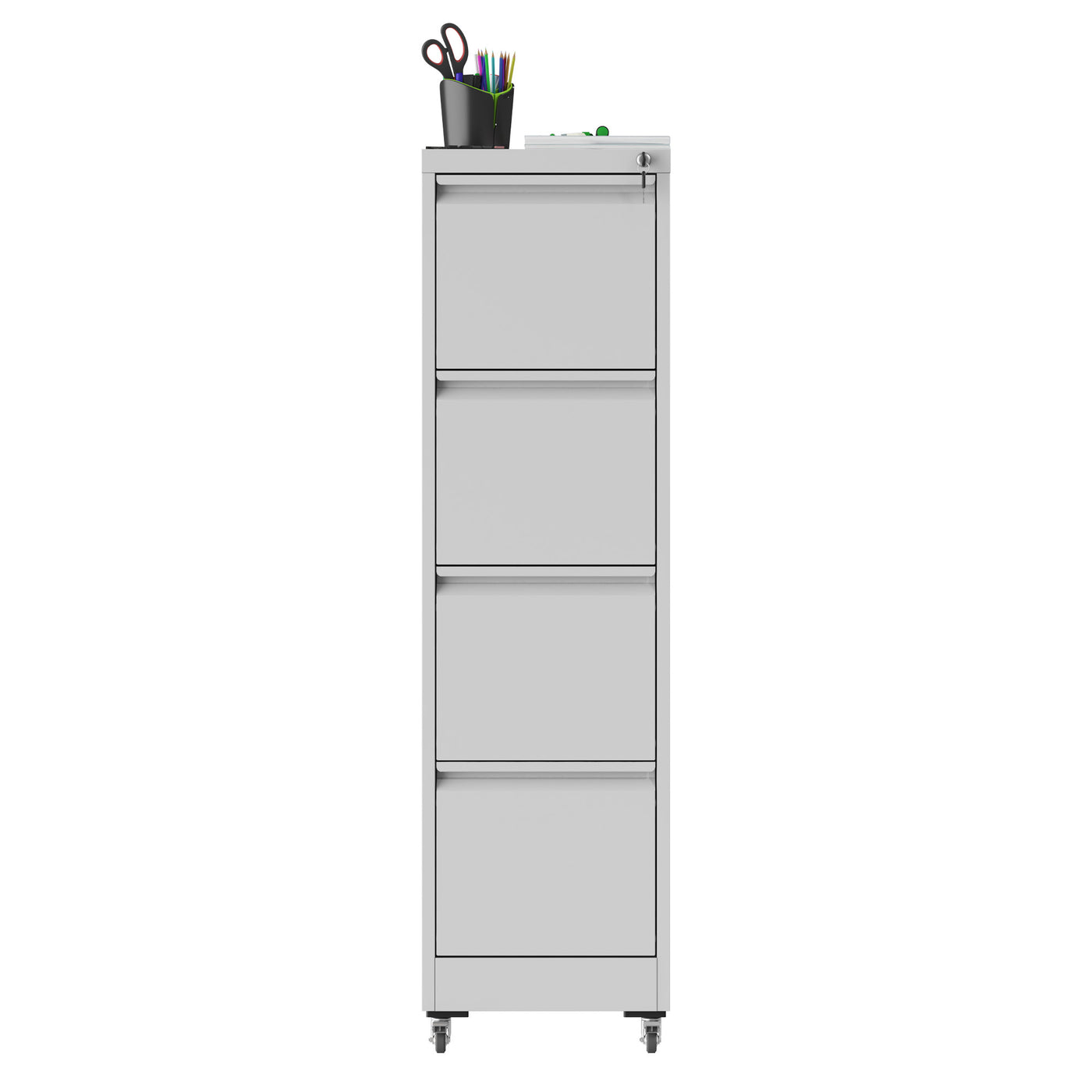 4 Drawer Metal Locking Vertical File Cabinet with Wheels - Heavy-Duty Lockable Storage for Home & Office, Black and White, 17.71'D x 15.16'W x 52.28'H