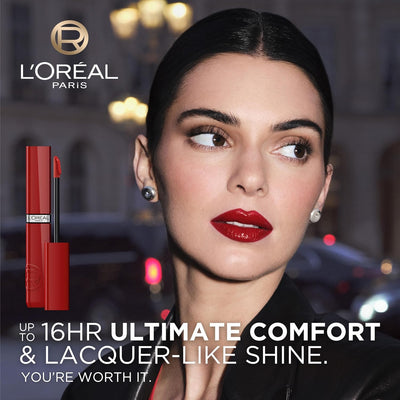 L'Oreal Paris Infallible Lacque Resistance Liquid Lipstick, 16HR Long Lasting Lip Makeup with Lacquer-Like Shine and Zero Transfer, 601, Worth It