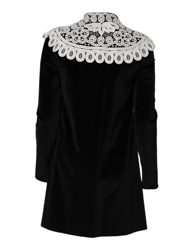 Dolce & Gabbana Black Velvet Lace Collared Embellished Dress