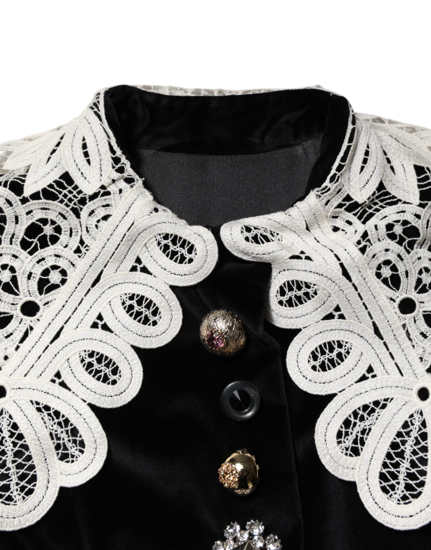 Dolce & Gabbana Black Velvet Lace Collared Embellished Dress