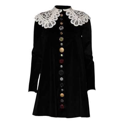Dolce & Gabbana Black Velvet Lace Collared Embellished Dress