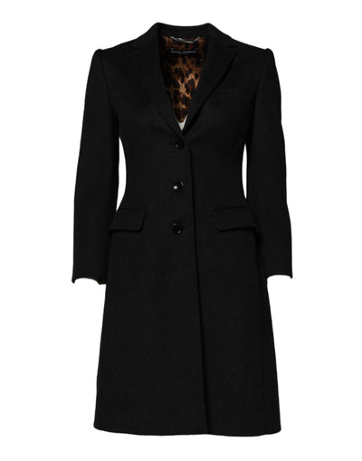 Dolce & Gabbana Black Wool Long Sleeves Trench Coat Jacket