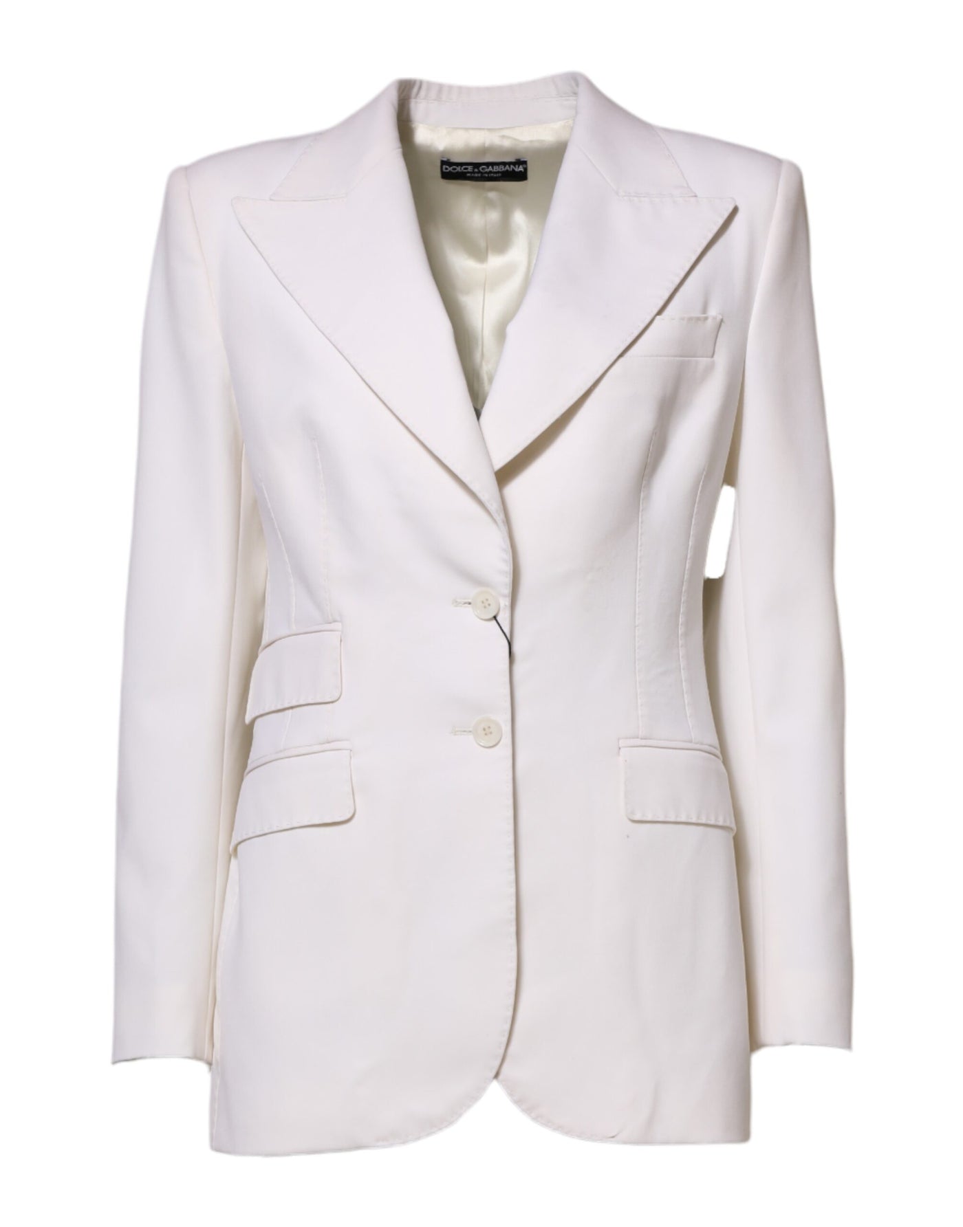 Dolce & Gabbana White Wool Single Breasted Women Coat Jacket