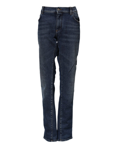 Dolce & Gabbana Blue Cotton Mid Waisted Straight Denim Jeans