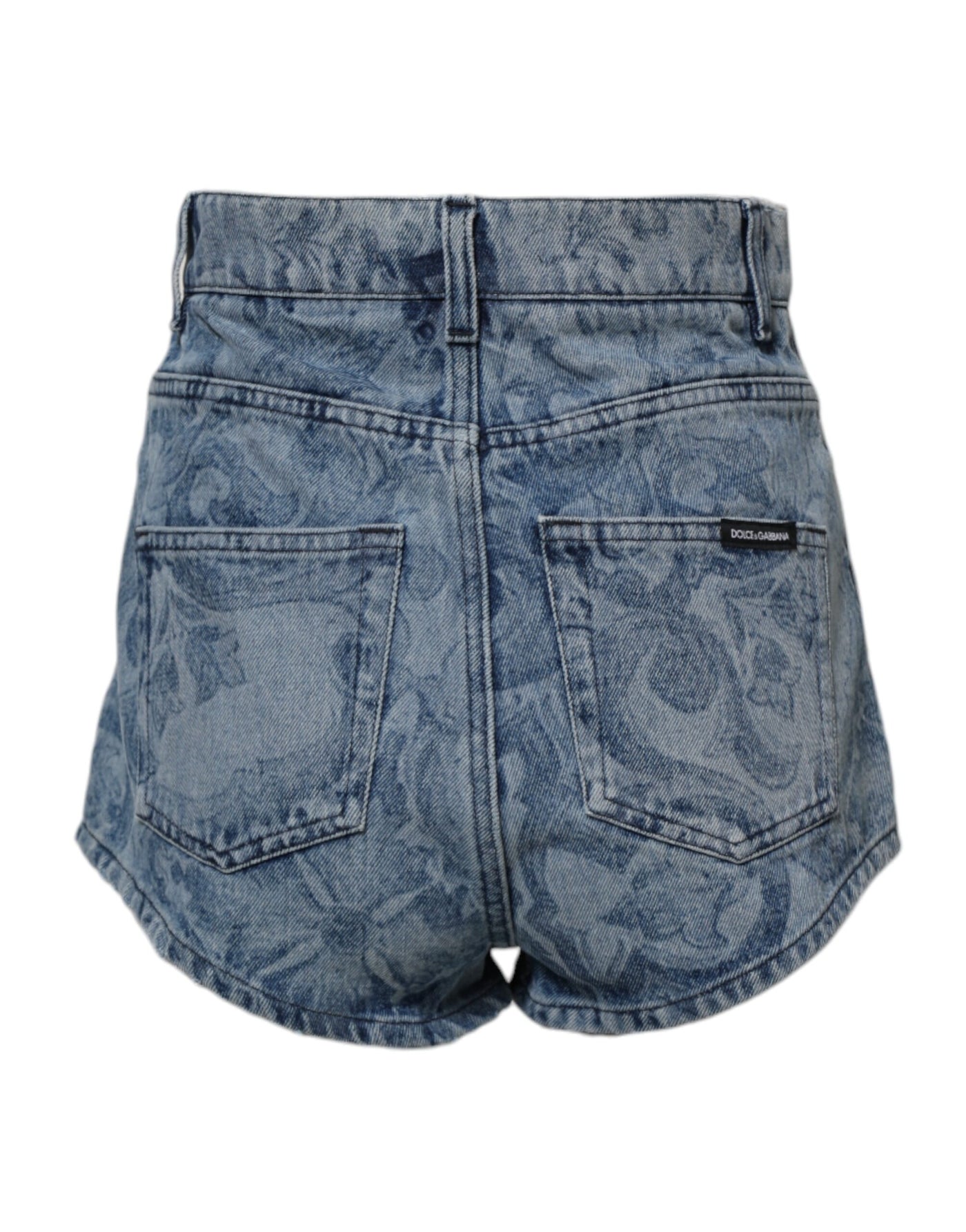 Dolce & Gabbana Blue Floral Print Denim Cotton Hot Pants Shorts
