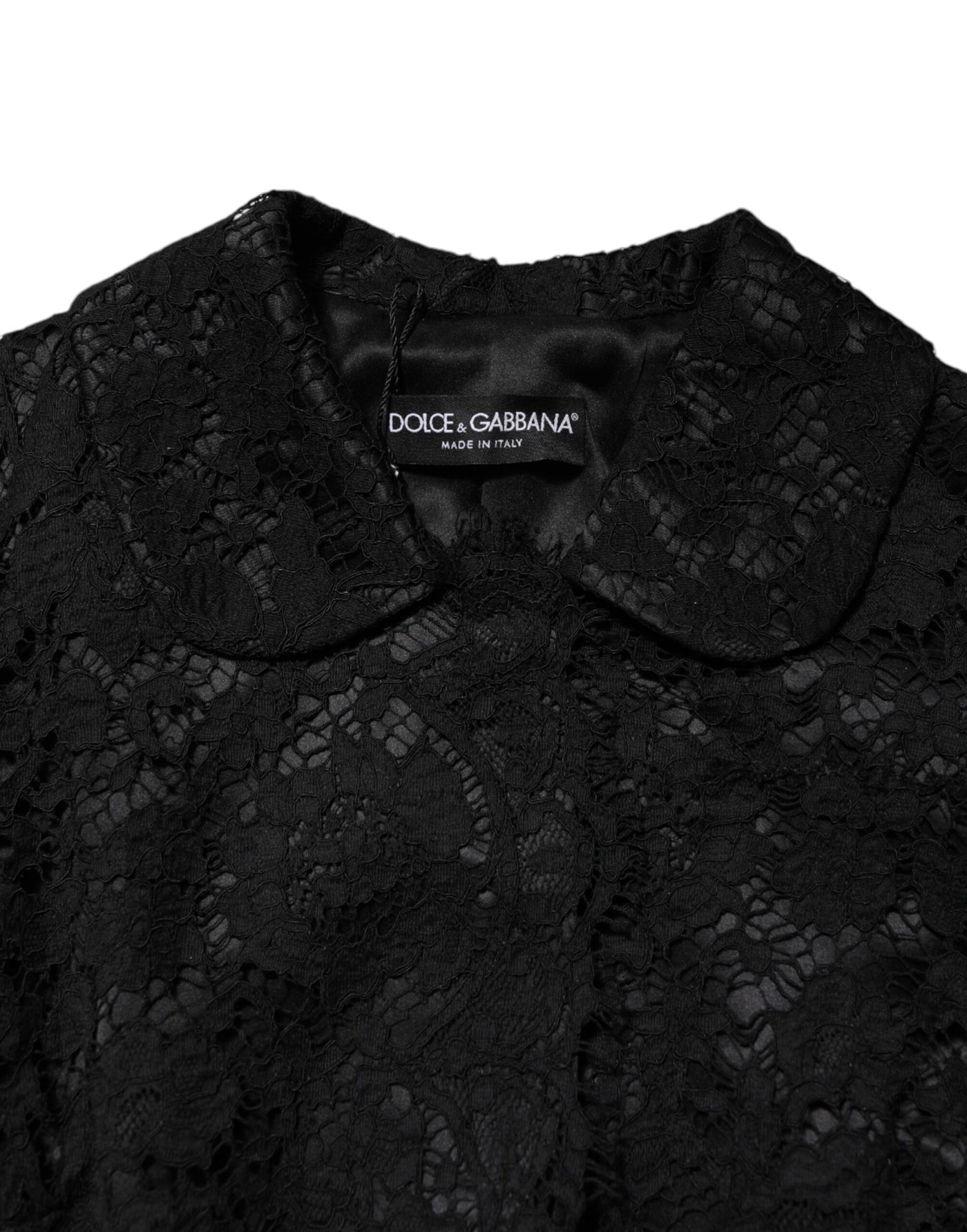 Dolce & Gabbana Black Floral Lace Cotton Collared Jacket