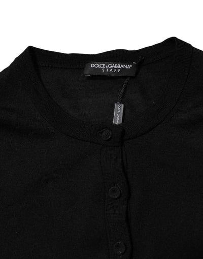 Dolce & Gabbana Black Wool Knit Crew Neck Cardigan Sweater